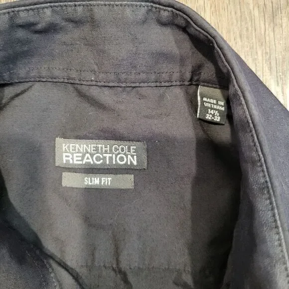 Kenneth Cole Reaction Slim Fit Button-Down Dress Shirt Charcoal Gray14 1/2 32-33 - Picture 2 of 4